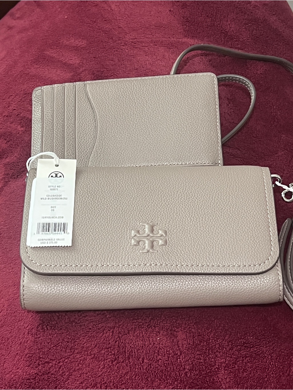Tory Burch Pebbled Leather Crossbody Wallet - Taupe